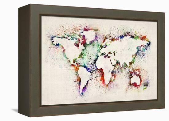 Map of the World Paint Splashes-Michael Tompsett-Framed Stretched Canvas