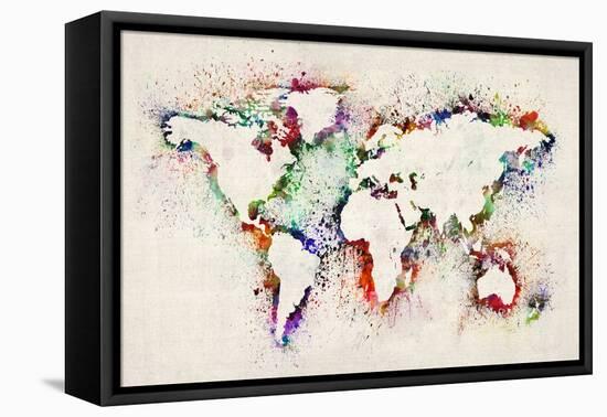 Map of the World Paint Splashes-Michael Tompsett-Framed Stretched Canvas