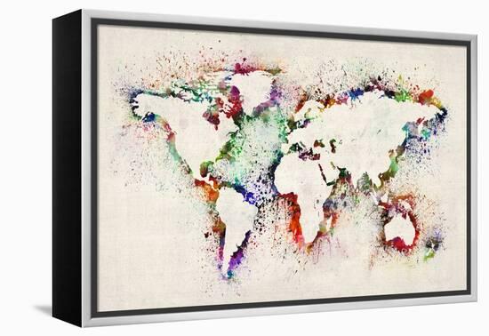 Map of the World Paint Splashes-Michael Tompsett-Framed Stretched Canvas