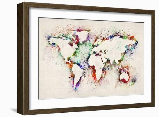 Map of the World Paint Splashes-Michael Tompsett-Framed Art Print