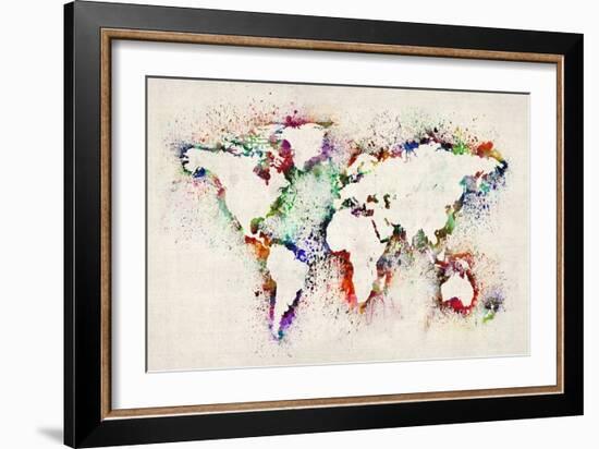 Map of the World Paint Splashes-Michael Tompsett-Framed Art Print