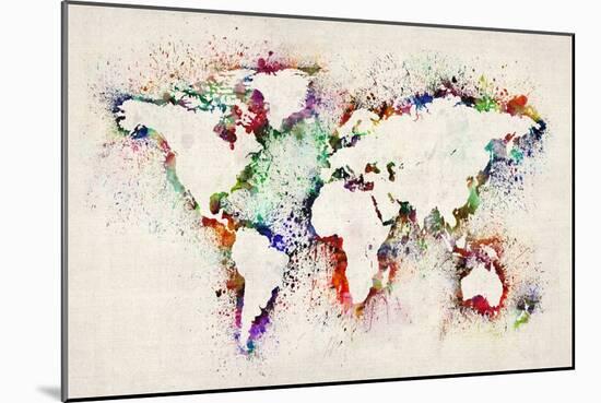 Map of the World Paint Splashes-Michael Tompsett-Mounted Art Print