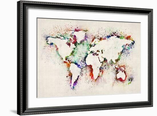 Map of the World Paint Splashes-Michael Tompsett-Framed Art Print