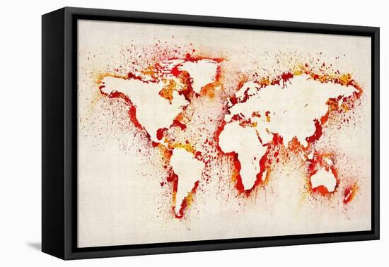 Map of the World Paint Splashes-Michael Tompsett-Framed Stretched Canvas