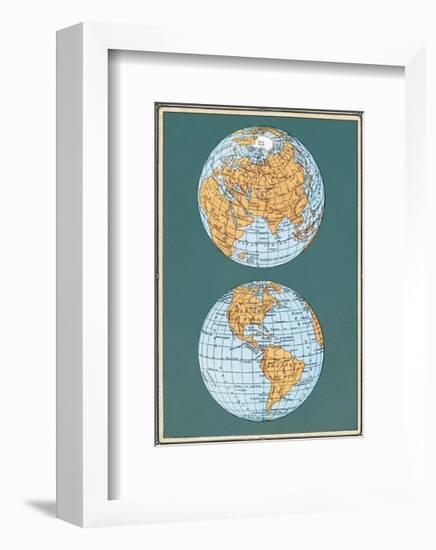 Map of the World’s Hemispheres, two views-null-Framed Art Print