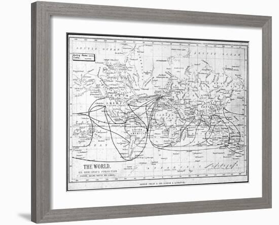 Map of the World Showing Sailing Routes and Telegraph Cables, C1893-George Philip & Son-Framed Giclee Print