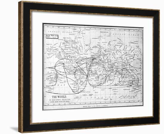 Map of the World Showing Sailing Routes and Telegraph Cables, C1893-George Philip & Son-Framed Giclee Print