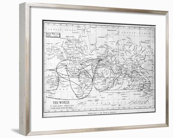 Map of the World Showing Sailing Routes and Telegraph Cables, C1893-George Philip & Son-Framed Giclee Print