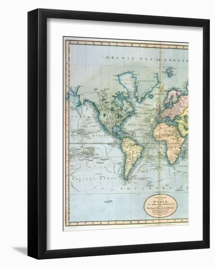 Map of the World: Western Half of "A New Chart of the World, on Mercator's Projection, Exhibiting…-null-Framed Giclee Print