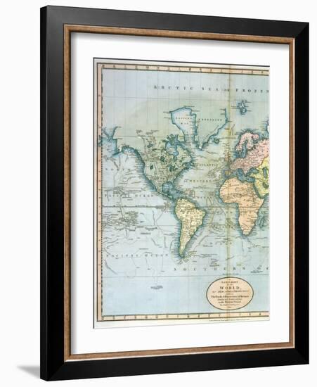 Map of the World: Western Half of "A New Chart of the World, on Mercator's Projection, Exhibiting…-null-Framed Giclee Print