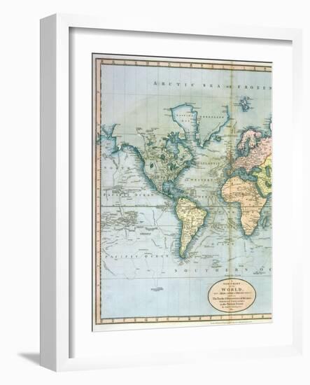 Map of the World: Western Half of "A New Chart of the World, on Mercator's Projection, Exhibiting…-null-Framed Giclee Print