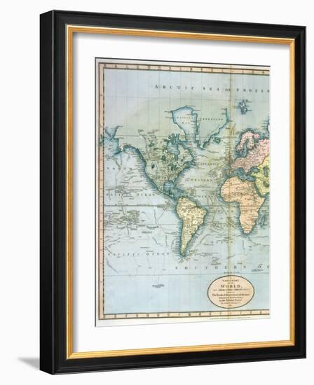 Map of the World: Western Half of "A New Chart of the World, on Mercator's Projection, Exhibiting…-null-Framed Giclee Print