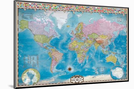 Map of the World with Flags-null-Mounted Art Print