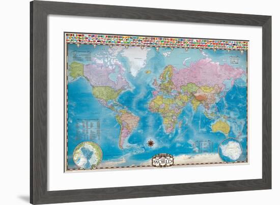 Map of the World with Flags--Framed Art Print