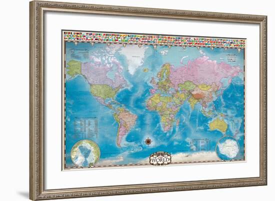 Map of the World with Flags--Framed Art Print