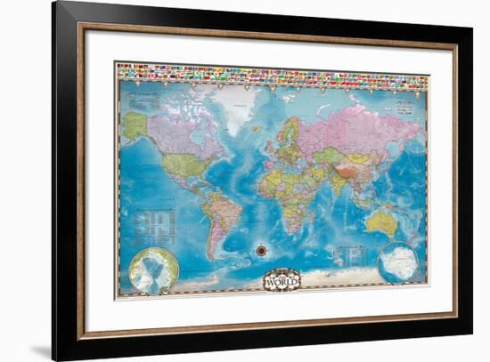 Map of the World with Flags-null-Framed Art Print