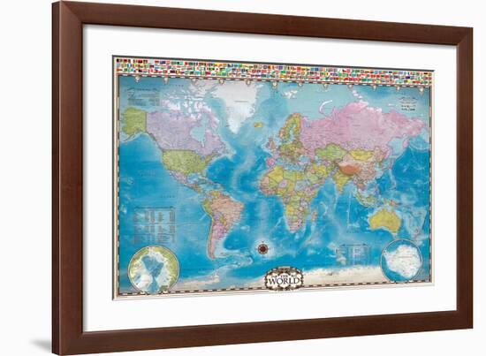 Map of the World with Flags--Framed Art Print