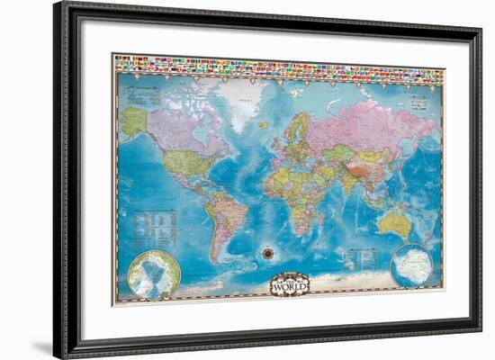 Map of the World with Flags-null-Framed Art Print