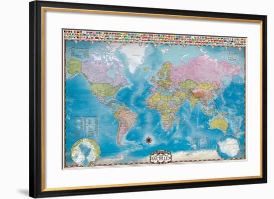 Map of the World with Flags-null-Framed Art Print