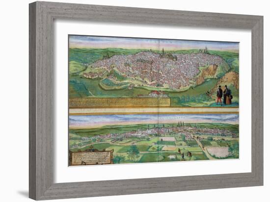 Map of Toledo and Valladolid, from Civitates Orbis Terrarum by Georg Braun-Joris Hoefnagel-Framed Giclee Print