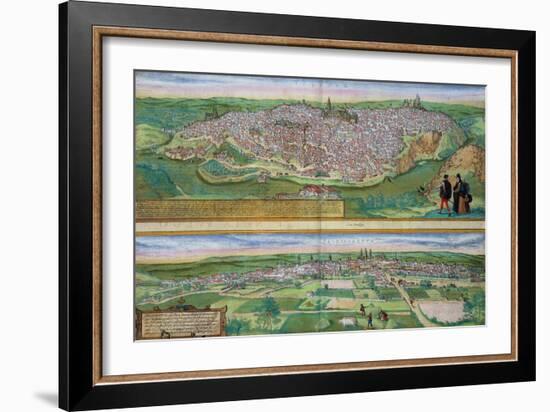 Map of Toledo and Valladolid, from Civitates Orbis Terrarum by Georg Braun-Joris Hoefnagel-Framed Giclee Print