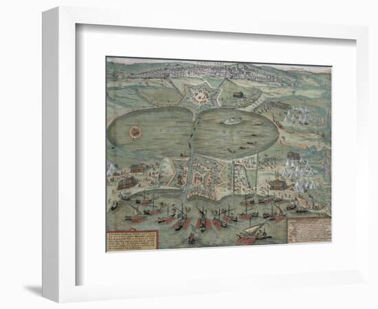 Map of Tunis, from Civitates Orbis Terrarum by Georg Braun-Joris Hoefnagel-Framed Giclee Print