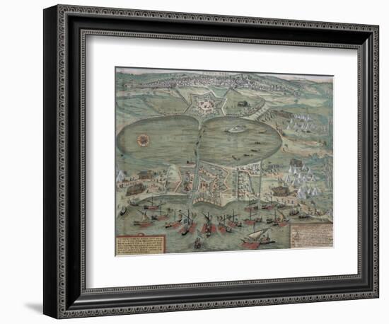 Map of Tunis, from Civitates Orbis Terrarum by Georg Braun-Joris Hoefnagel-Framed Giclee Print