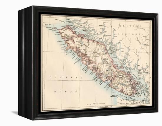 Map of Vancouver Island, British Columbia, Canada, 1870s-null-Framed Premier Image Canvas