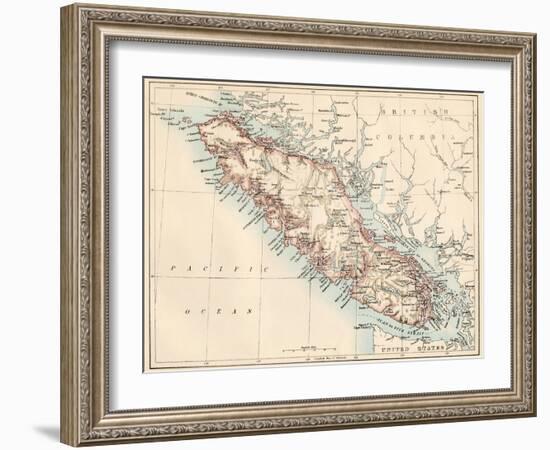 Map of Vancouver Island, British Columbia, Canada, 1870s-null-Framed Giclee Print