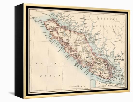 Map of Vancouver Island, British Columbia, Canada, 1870s-null-Framed Premier Image Canvas