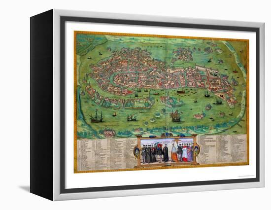 Map of Venice, from "Civitates Orbis Terrarum" by Georg Braun and Frans Hogenberg, circa 1572-Joris Hoefnagel-Framed Premier Image Canvas