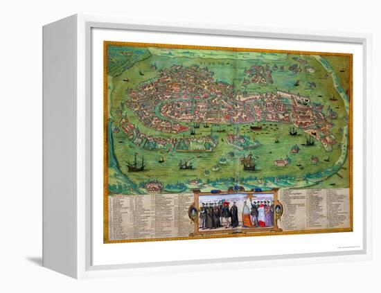 Map of Venice, from "Civitates Orbis Terrarum" by Georg Braun and Frans Hogenberg, circa 1572-Joris Hoefnagel-Framed Premier Image Canvas