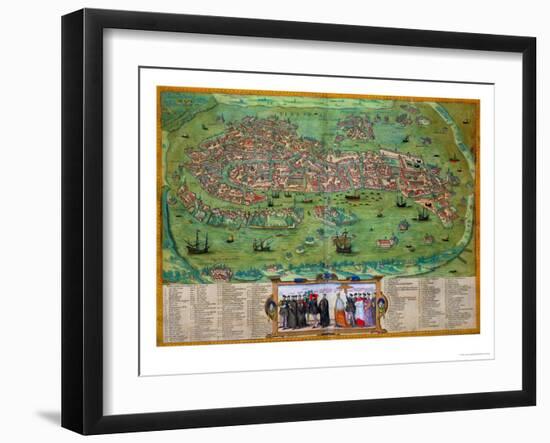 Map of Venice, from "Civitates Orbis Terrarum" by Georg Braun and Frans Hogenberg, circa 1572-Joris Hoefnagel-Framed Giclee Print