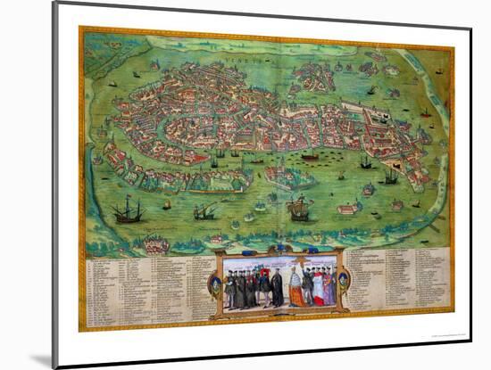 Map of Venice, from "Civitates Orbis Terrarum" by Georg Braun and Frans Hogenberg, circa 1572-Joris Hoefnagel-Mounted Giclee Print