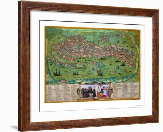 Map of Venice, from "Civitates Orbis Terrarum" by Georg Braun and Frans Hogenberg, circa 1572-Joris Hoefnagel-Framed Giclee Print