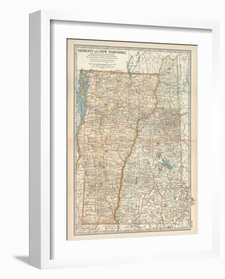 Map of Vermont and New Hampshire, United States-Encyclopaedia Britannica-Framed Art Print