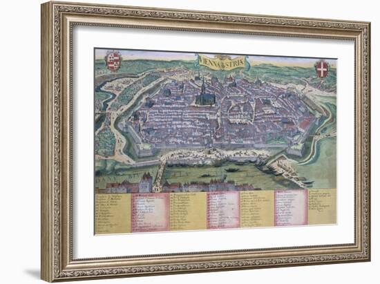 Map of Vienna, from "Civitates Orbis Terrarum" by Georg Braun and Frans Hogenberg circa 1572-1617-Joris Hoefnagel-Framed Giclee Print