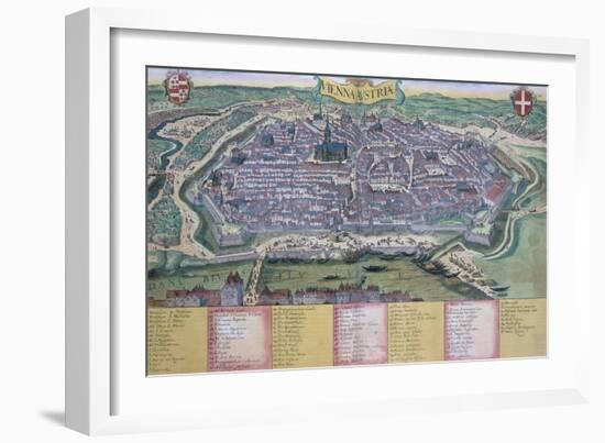 Map of Vienna, from "Civitates Orbis Terrarum" by Georg Braun and Frans Hogenberg circa 1572-1617-Joris Hoefnagel-Framed Giclee Print