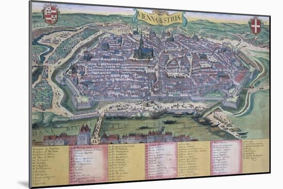 Map of Vienna, from "Civitates Orbis Terrarum" by Georg Braun and Frans Hogenberg circa 1572-1617-Joris Hoefnagel-Mounted Giclee Print