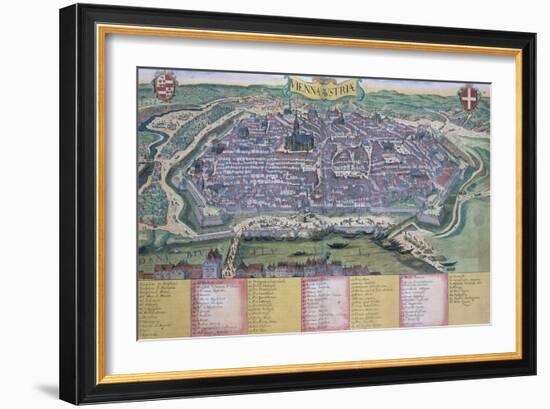 Map of Vienna, from "Civitates Orbis Terrarum" by Georg Braun and Frans Hogenberg circa 1572-1617-Joris Hoefnagel-Framed Giclee Print