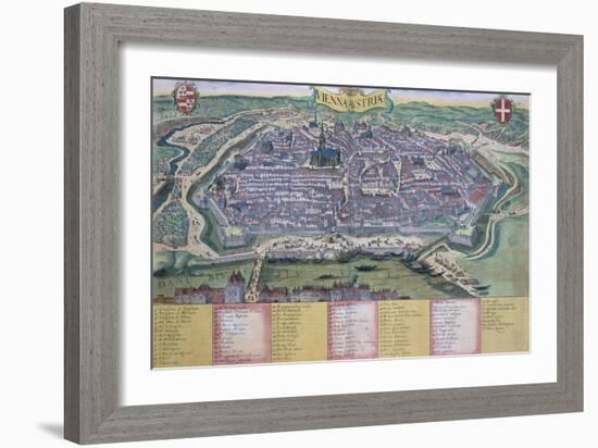 Map of Vienna, from "Civitates Orbis Terrarum" by Georg Braun and Frans Hogenberg circa 1572-1617-Joris Hoefnagel-Framed Giclee Print