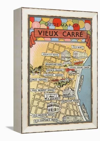 Map of Vieux Carre, New Orleans, Louisiana-null-Framed Stretched Canvas