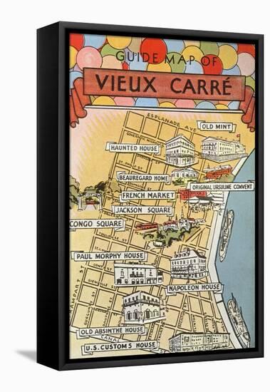 Map of Vieux Carre, New Orleans, Louisiana-null-Framed Stretched Canvas