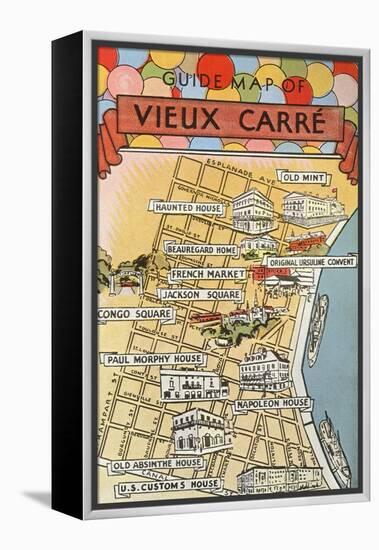 Map of Vieux Carre, New Orleans, Louisiana-null-Framed Stretched Canvas