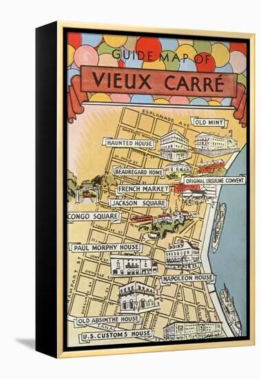 Map of Vieux Carre, New Orleans, Louisiana-null-Framed Stretched Canvas