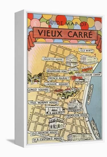 Map of Vieux Carre, New Orleans, Louisiana-null-Framed Stretched Canvas