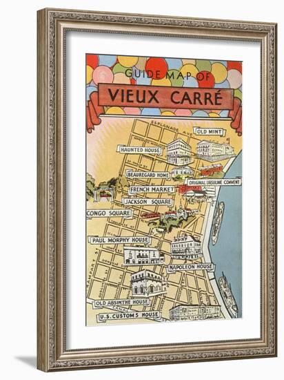 Map of Vieux Carre, New Orleans, Louisiana-null-Framed Art Print