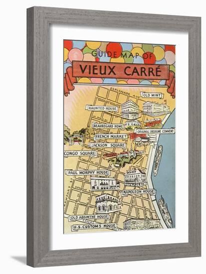 Map of Vieux Carre, New Orleans, Louisiana-null-Framed Art Print