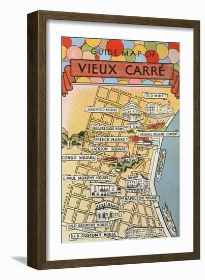 Map of Vieux Carre, New Orleans, Louisiana-null-Framed Art Print