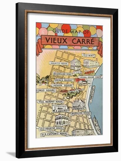 Map of Vieux Carre, New Orleans, Louisiana-null-Framed Art Print